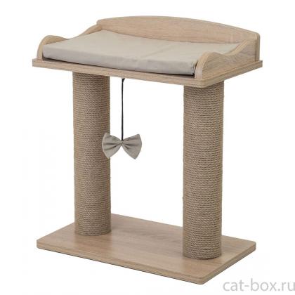 Когтеточка-лежанка ВИСКИ с двумя столбиками 45,5*27,5*h54см (ЛДСП, вельвет, джут) дуб сонома-0