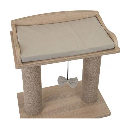 Когтеточка-лежанка ВИСКИ с двумя столбиками 45,5*27,5*h54см (ЛДСП, вельвет, джут) дуб сонома-4