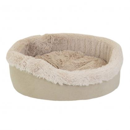Лежак САВАННА овальный, пушистый мех, вельвет 65*55*h22см бежевый-2