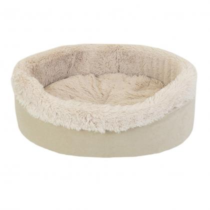 Лежак САВАННА овальный, пушистый мех, вельвет 65*55*h22см бежевый-1