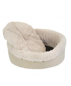 Лежак САВАННА овальный, пушистый мех, вельвет 65*55*h22см бежевый