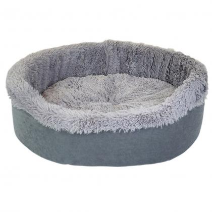 Лежак САВАННА овальный, пушистый мех, вельвет 65*55*h22см серый-1