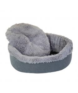 Лежак САВАННА овальный, пушистый мех, вельвет 65*55*h22см серый