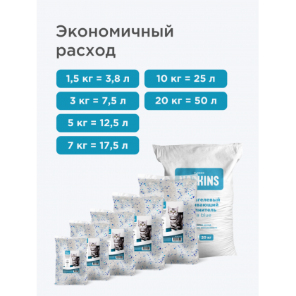 Наполнитель силикагелевый впитывающий, без отдушки Aqua Blue, 3,8л, 1,5кг-1