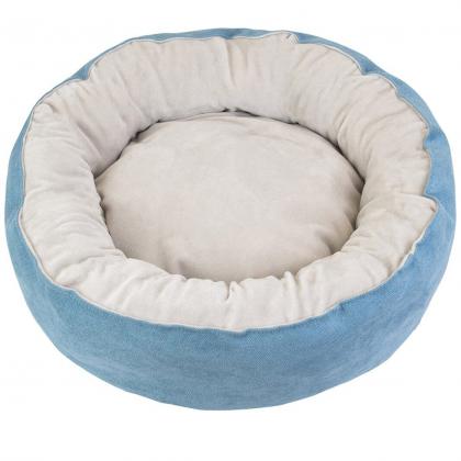 Лежак круглый пухлый БУБЛИК 48*48*18см (плюш, микрошенилл, синтепух) голубой-1
