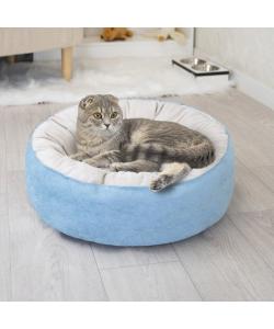 Лежак круглый пухлый БУБЛИК 48*48*18см (плюш, микрошенилл, синтепух) голубой