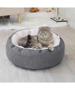 Лежак круглый пухлый БУБЛИК 48*48*18см (плюш, микрошенилл, синтепух) серый