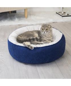 Лежак круглый пухлый БУБЛИК 48*48*18см (плюш, микрошенилл, синтепух) синий