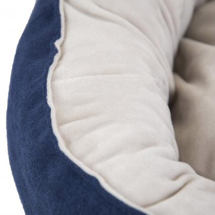 Лежак круглый пухлый БУБЛИК 57*57*21см (плюш, микрошенилл, синтепух) синий-3