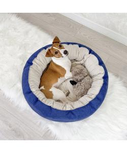 Лежак круглый пухлый БУБЛИК 57*57*21см (плюш, микрошенилл, синтепух) синий