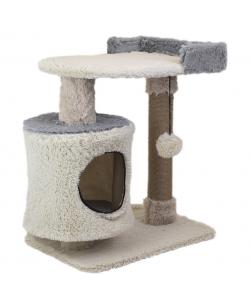 Домик-когтеточка ТАФФИ 3х-уровневый разборный 63*41*h76см (пушистый мех, джут) серый