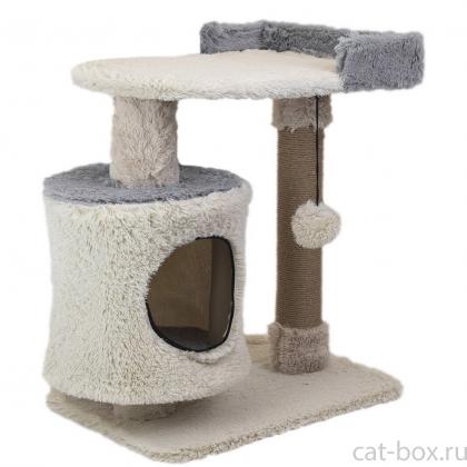 Домик-когтеточка ТАФФИ 3х-уровневый разборный 63*41*h76см (пушистый мех, джут) серый-0