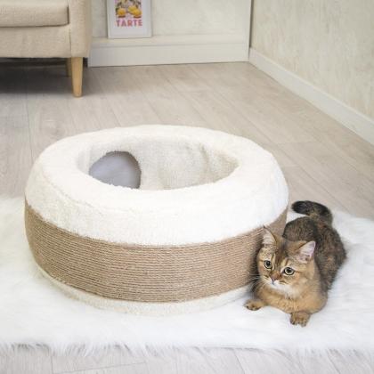 Лежанка с тоннелем круглая D59*h21см (МДФ, джут, мех искусственный) ангора-4