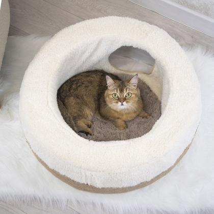 Лежанка с тоннелем круглая D59*h21см (МДФ, джут, мех искусственный) ангора-2