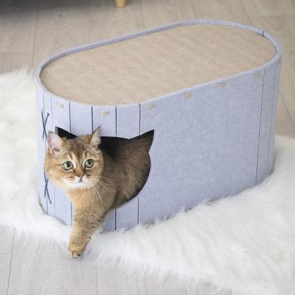 Домик-когтеточка Войлок разборный овальный 55х30хh30см (войлок акустический) серо-бежевый-2