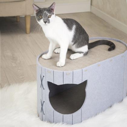 Домик-когтеточка Войлок разборный овальный 55х30хh30см (войлок акустический) серо-бежевый-1