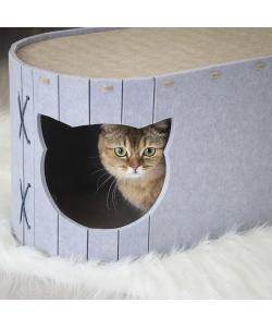 Домик-когтеточка Войлок разборный овальный 55х30хh30см (войлок акустический) серо-бежевый