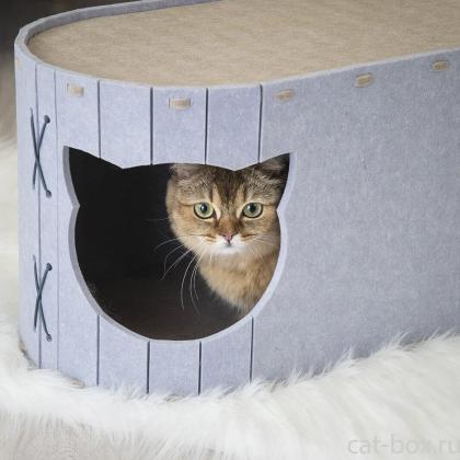 Домик-когтеточка Войлок разборный овальный 55х30хh30см (войлок акустический) серо-бежевый-0