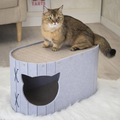 Домик-когтеточка Войлок разборный овальный 55х30хh30см (войлок акустический) серо-бежевый-3