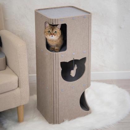 Домик-когтеточка КОЛОННА разборный серия Войлок 34х34хh79см (войлок акустический) серо-бежевый-1