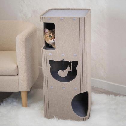 Домик-когтеточка КОЛОННА разборный серия Войлок 34х34хh79см (войлок акустический) серо-бежевый-3