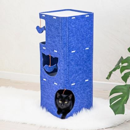 Домик-когтеточка КОЛОННА разборный серия Войлок 34х34хh79см (войлок акустический) сине-белая-2