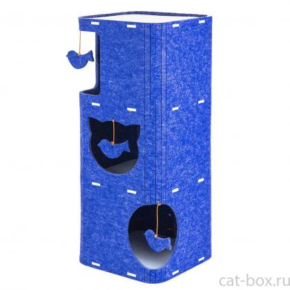 Домик-когтеточка КОЛОННА разборный серия Войлок 34х34хh79см (войлок акустический) сине-белая-0