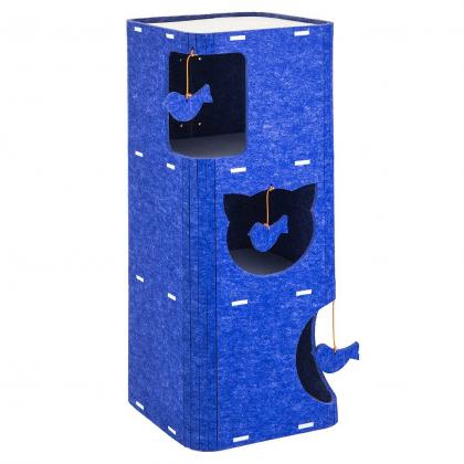 Домик-когтеточка КОЛОННА разборный серия Войлок 34х34хh79см (войлок акустический) сине-белая-1