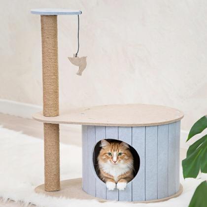 Домик-когтеточка ВОЙЛОК разборный со столбиком 50*33*h62см (войлок акустический, джут) серо-бежевый-1