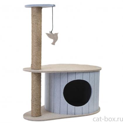 Домик-когтеточка ВОЙЛОК разборный со столбиком 50*33*h62см (войлок акустический, джут) серо-бежевый-0