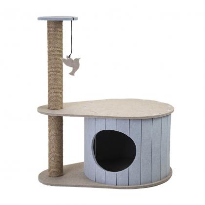 Домик-когтеточка ВОЙЛОК разборный со столбиком 50*33*h62см (войлок акустический, джут) серо-бежевый-2