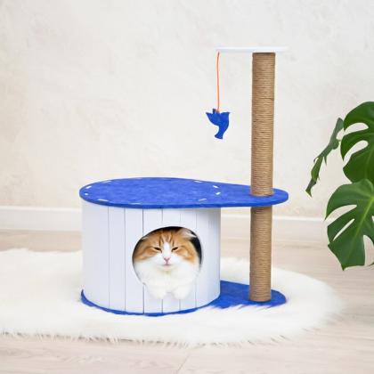 Домик-когтеточка ВОЙЛОК разборный со столбиком 50*33*h62см (войлок акустический, джут) сине-белый-3