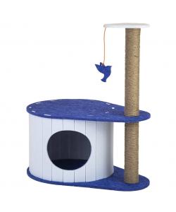 Домик-когтеточка ВОЙЛОК разборный со столбиком 50*33*h62см (войлок акустический, джут) сине-белый