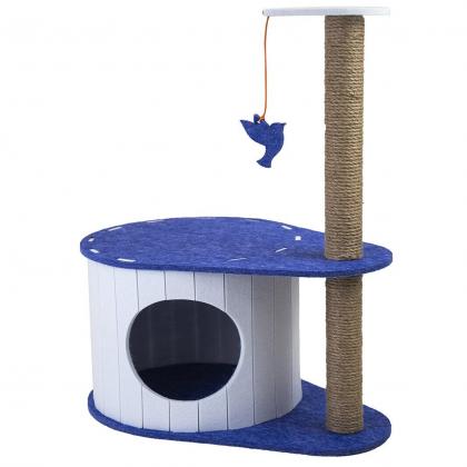 Домик-когтеточка ВОЙЛОК разборный со столбиком 50*33*h62см (войлок акустический, джут) сине-белый-2