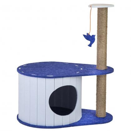 Домик-когтеточка ВОЙЛОК разборный со столбиком 50*33*h62см (войлок акустический, джут) сине-белый-1
