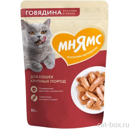 Кусочки в соусе с говядиной для крупных кошек пауч, 85г-0