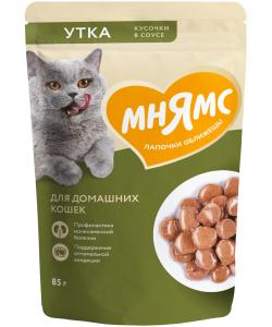 Кусочки в соусе с уткой для домашних кошек пауч, 85г