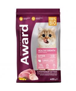 Сухой корм Healthy growth для котят от 1 месяца, беременных и кормящих кошек с индейкой и курицей с добавлением рыбьего жира и семян льна, СРОК 18.12.26