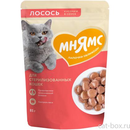 Кусочки в соусе с лососем для стерилизованных кошек пауч, 85г-0