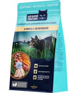 Сухой корм для домашних взрослых кошек 4 мяса с облепихой, 0,4кг