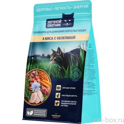 Сухой корм для домашних взрослых кошек 4 мяса с облепихой, 0,4кг-0