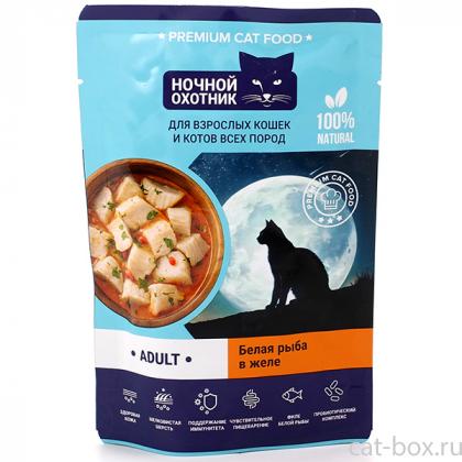 Паучи Adult для взрослых кошек Белая рыба в желе, 85г-0