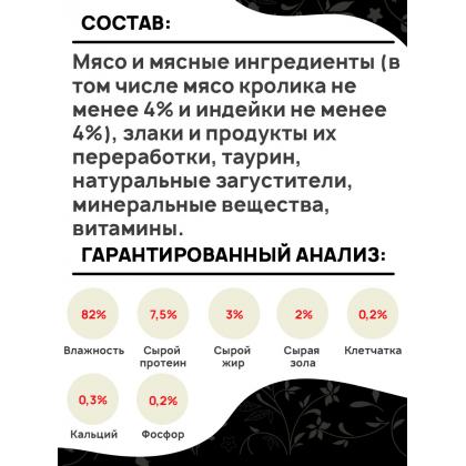 Паучи БАЗИС для взрослых кошек кусочки в соусе с Кроликом и индейкой, 75г-2