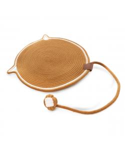 Когтеточка-коврик из хлопкового шнура с шариком "Ушки", коричневая, 40*40см