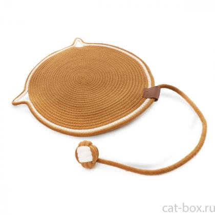 Когтеточка-коврик из хлопкового шнура с шариком "Ушки", коричневая, 40*40см-0