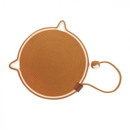 Когтеточка-коврик из хлопкового шнура с шариком "Ушки", коричневая, 40*40см-1