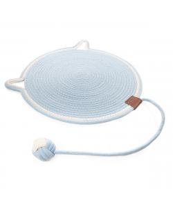 Когтеточка-коврик из хлопкового шнура с шариком "Ушки", голубая, 40*40см