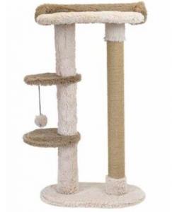 Когтеточка ИЗЕНГАРД с гамаком, игрушкой и полочкой 64*34*h104см (пушистый мех, джут) коричневая