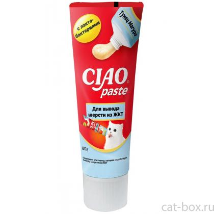 Паста для кошек CIAO Paste Тунец Магуро для вывода шерсти из ЖКТ с лактобактериями, 80г-0