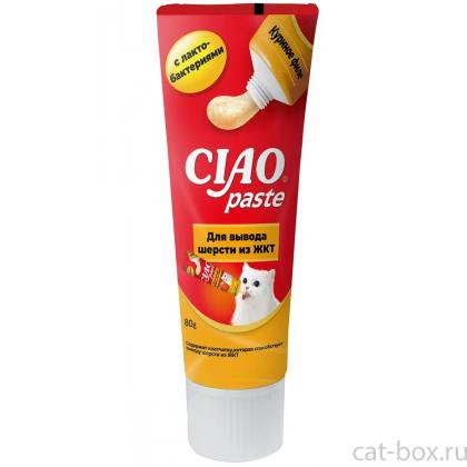 Паста для кошек CIAO Paste Куриное филе для вывода шерсти из ЖКТ с лактобактериями, 80г-0